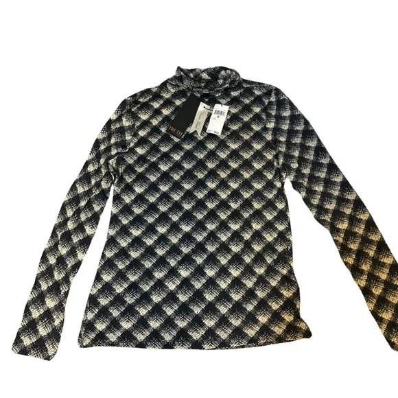 Truth Black and White Fitted Mock Neck Graphic Long Sleeve Top w/ Viscose - Picture 1 of 5